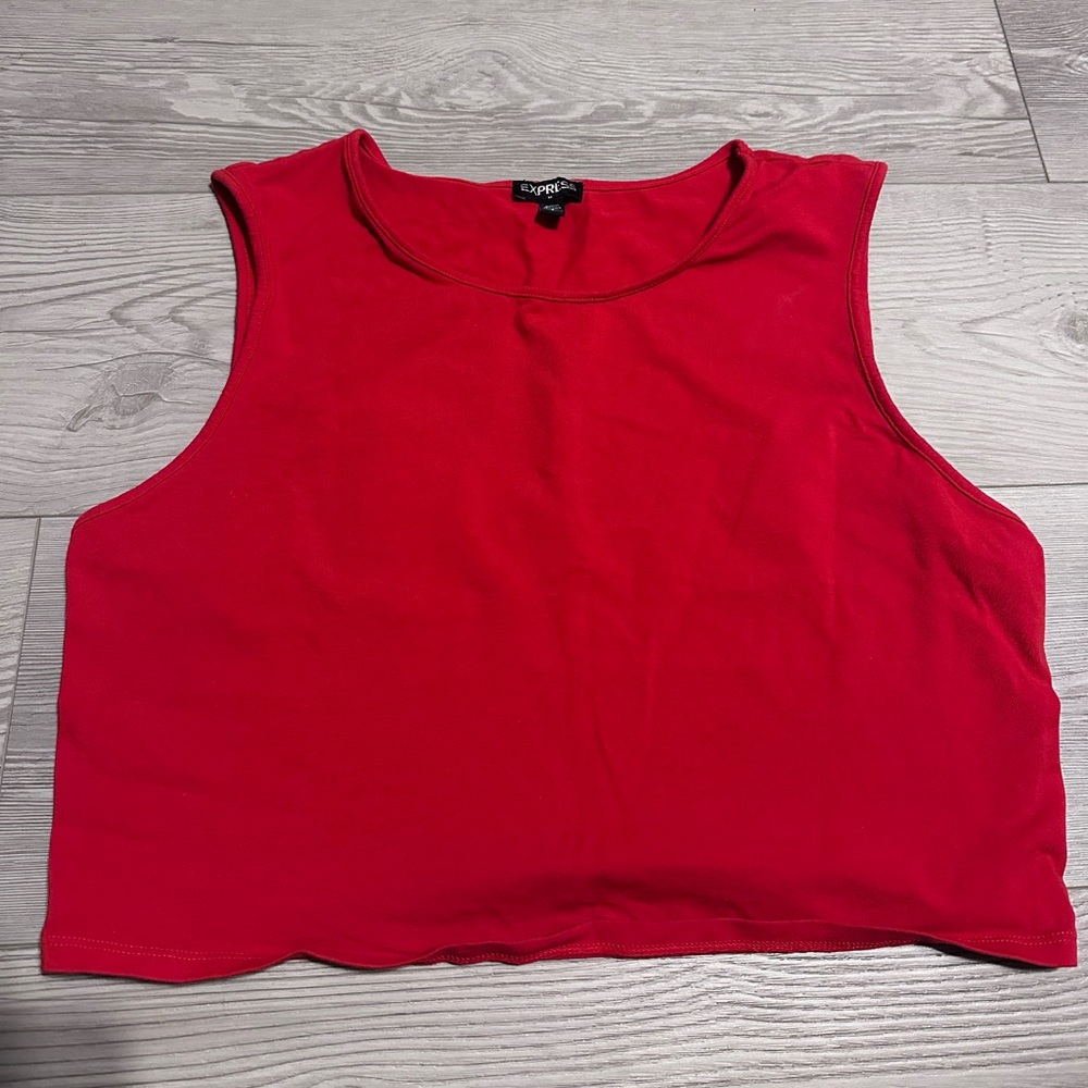Vintage 90s Express solid red round neck cropped tank, sleeveless top, Size L